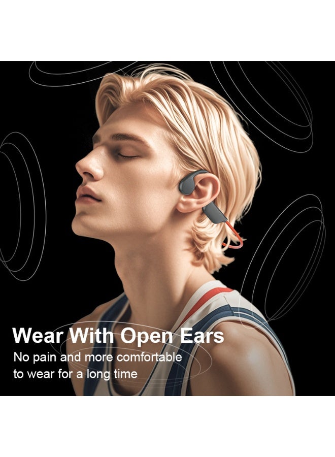 Black-red  Bone Conduction Bluetooth Headphones, Open Ear Wireless Sports Earphones with Comfortable Long Wear Design, Waterproof Running Swimming Headset for Adults - Image 3