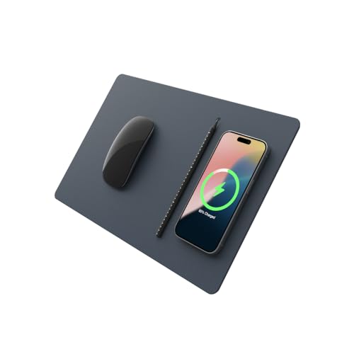POUT H3 PRO Wireless Charging Mouse Pad – Qi-Enabled Fast Charger with Anti-Slip Base & Smooth Surface for Phones and Earbuds – Sleek Desk Accessory for Home & Office (Midnight Blue) - Image 1