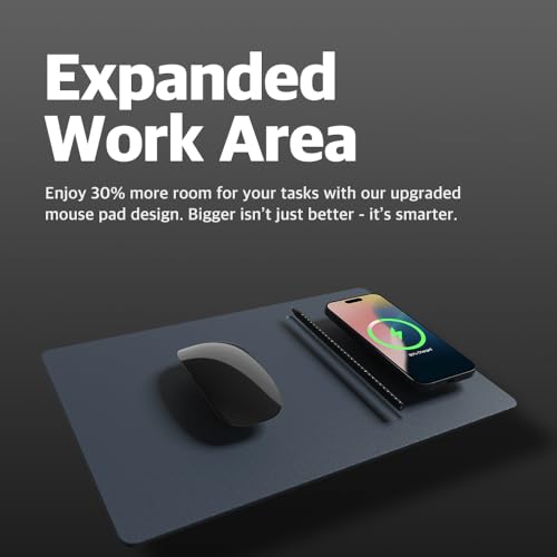 POUT H3 PRO Wireless Charging Mouse Pad – Qi-Enabled Fast Charger with Anti-Slip Base & Smooth Surface for Phones and Earbuds – Sleek Desk Accessory for Home & Office (Midnight Blue) - Image 2