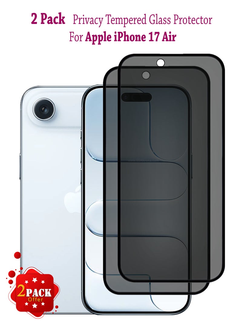 2 Pack Apple iPhone 17 Air Privacy Invisible Shield Tempered Glass Full Glue Screen Protector |Premium Edge to Edge Anti Spy Privacy Tempered Glass For with Easy Installation Kit - Privacy Glass - Image 1