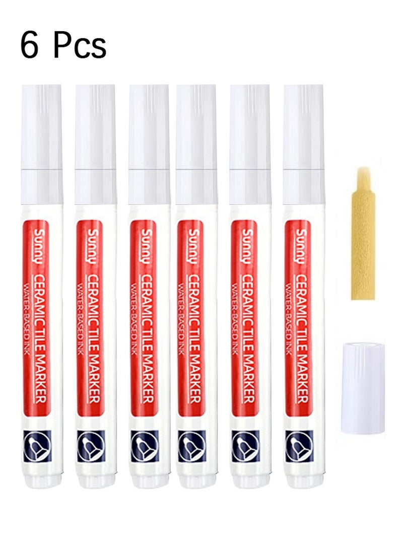 Sunny 6 Pieces Tile Pen Wall Grout Restorer Pen Repair Marker Grout Filler Pen for Restoring Tile Grout Wall Floor Bathrooms and Kitchen White - Image 1