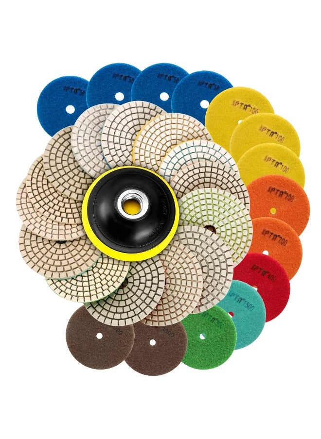 Generic SPTA 15pcs Diamond Wet Polishing Pads Set, 4 inch Pads for Granite Stone Concrete Marble Floor Grinder or Polisher, 50#-6000# with Hook & Loop Backing Holder Pads for Wet Polisher  - Image 1