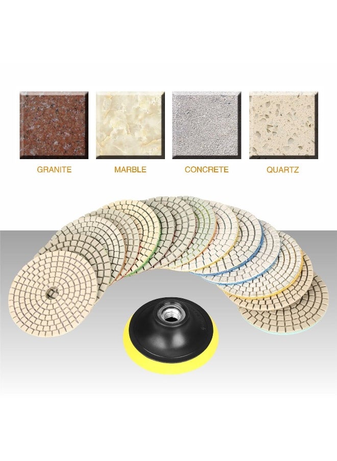 Generic SPTA 15pcs Diamond Wet Polishing Pads Set, 4 inch Pads for Granite Stone Concrete Marble Floor Grinder or Polisher, 50#-6000# with Hook & Loop Backing Holder Pads for Wet Polisher  - Image 5