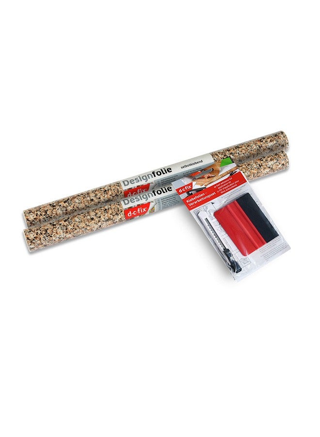 d-c-fix 346-0181-2PKA Decorative Self Adhesive Film, Brown Granite, 17" x 78" Roll, 2-Pack with Applicator - Image 2