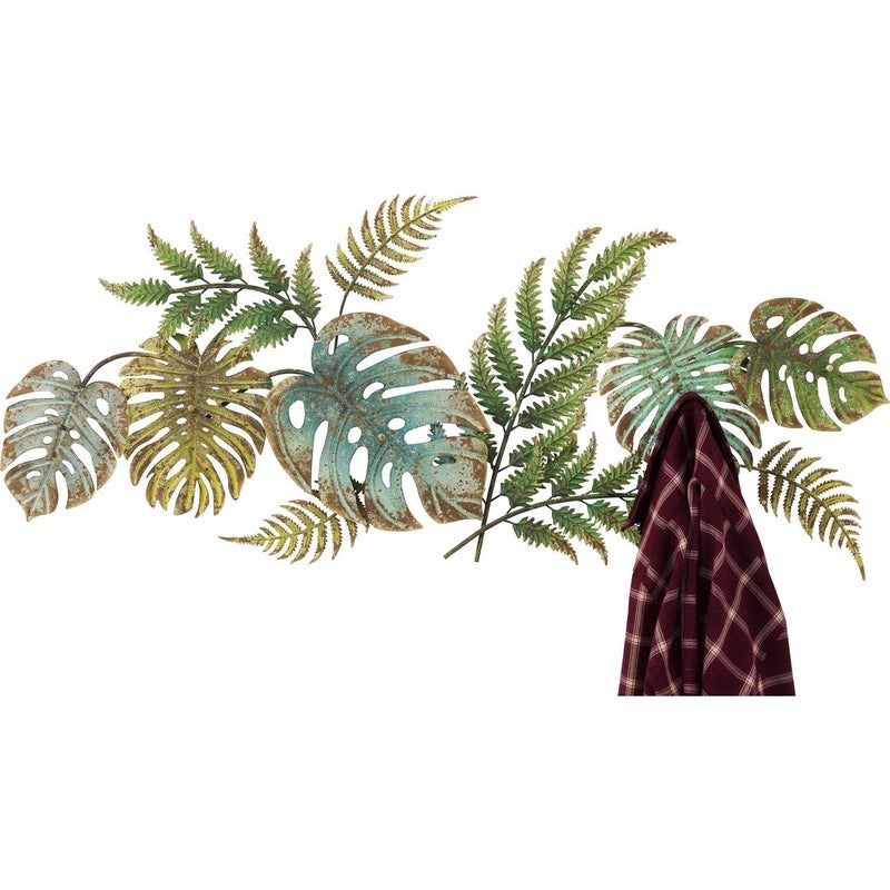 Kare Design Coat Rack Jungle Party Colore Green Steel LeafShaped with 6 Coat Hooks Wall Mounted Wall Coat Hanger for Clothes Room Decor Home Decor for Hallway Entrance 43x115x7cm HWD