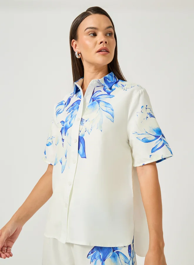 Styli Styli Floral Placement Print Short Sleeve Regular Fit Shirt