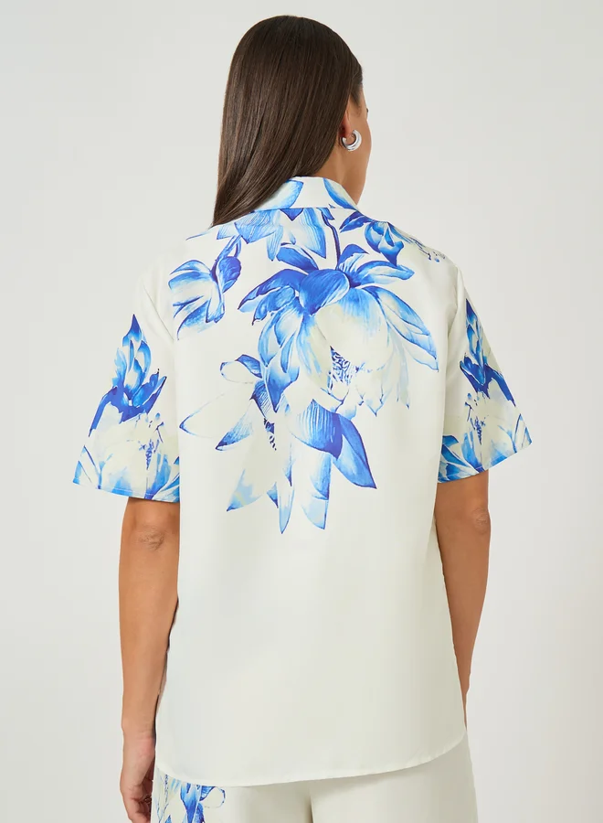 Styli Styli Floral Placement Print Short Sleeve Regular Fit Shirt