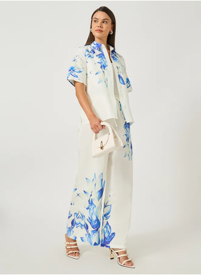 Styli Styli Floral Placement Print Short Sleeve Regular Fit Shirt
