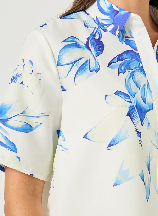 Styli Styli Floral Placement Print Short Sleeve Regular Fit Shirt