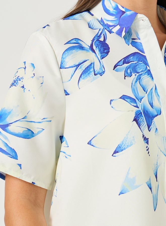 Styli Floral Placement Print Short Sleeve Regular Fit Shirt - Image 4
