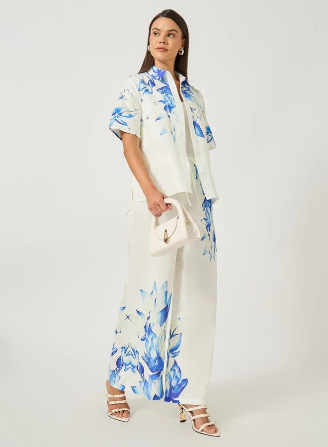 Styli Floral Placement Print Short Sleeve Regular Fit Shirt
