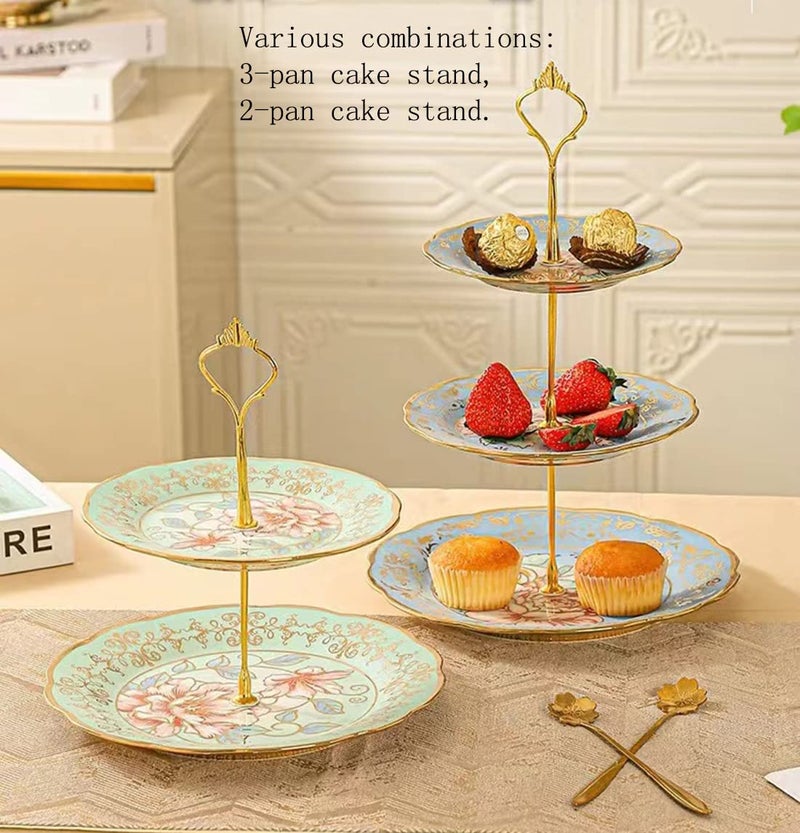 CHANJOON 3 Tier Ceramic Vintage Cake Stand with Beautiful Classic Rose Pattern, Food Rack for Displaying Cake Platter - Image 2