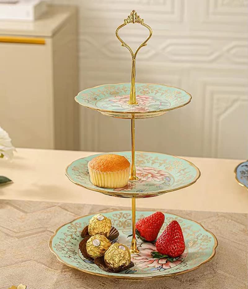 CHANJOON 3 Tier Ceramic Vintage Cake Stand with Beautiful Classic Rose Pattern, Food Rack for Displaying Cake Platter - Image 1