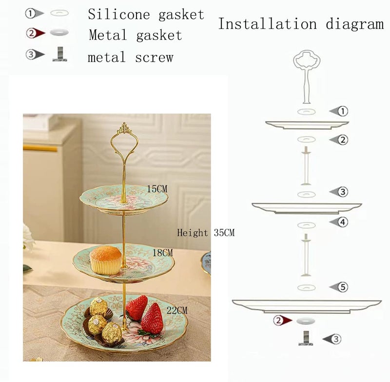 CHANJOON 3 Tier Ceramic Vintage Cake Stand with Beautiful Classic Rose Pattern, Food Rack for Displaying Cake Platter - Image 5