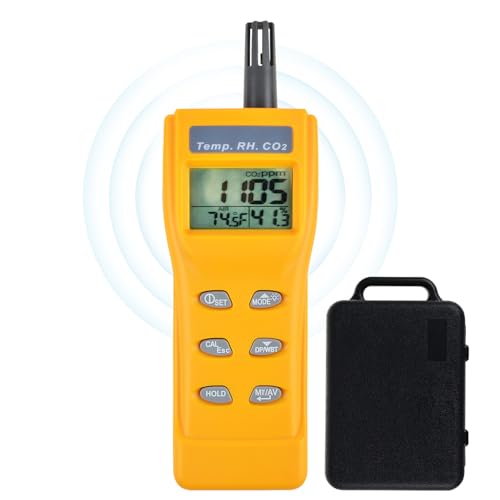 DANOPLUS CO2 Meter Handheld CO2 Detector, 0-9999ppm Digital CO2 Monitor Temperature and Humidity Meter Carbon Dioxide Detector with NDIR Sensor Buzzer Alarm and Clibration Function for Home Grow Room - Image 1