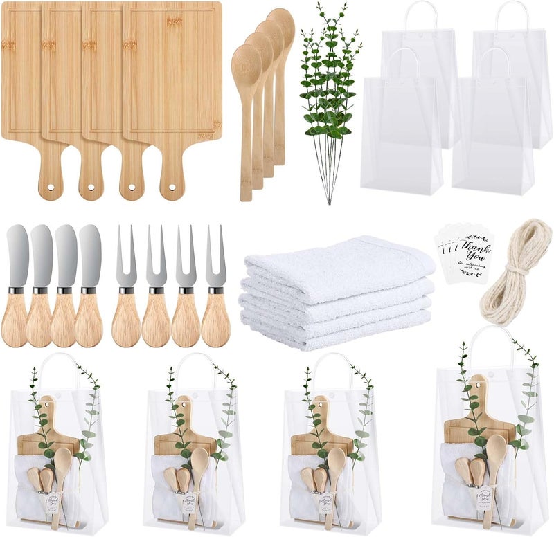 Draupnir 33PCS Baby Shower Game Prizes 4 Set Winners Guest Gifts Bamboo Cheese Board Set Butter Spreaders Fork Spoon Towel Thank You Card and Gift Bags Bridal Shower Gift for the Wedding Bride - Image 1