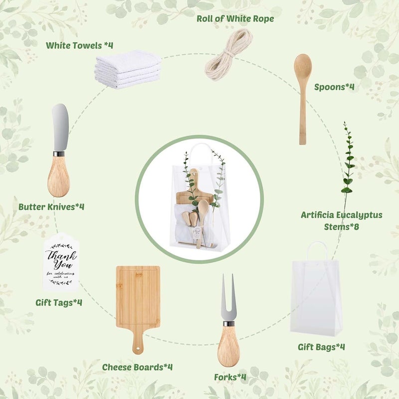 Draupnir 33PCS Baby Shower Game Prizes 4 Set Winners Guest Gifts Bamboo Cheese Board Set Butter Spreaders Fork Spoon Towel Thank You Card and Gift Bags Bridal Shower Gift for the Wedding Bride - Image 2