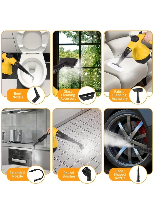 Leyallia - 1000W Portable Handheld Steam Cleaner High Pressure Multipurpose Steamer for Car Sofa Kitchen Bathroom Windows With 9 Attachments 220V European Plug Steam Cleaning Machine. - Image 1
