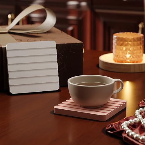 Sweet Elegance Coasters Set of 2 Diatomite Coaster Cup Mats Absorbent Non-silp Durable Colorful Table Ornament Decorations for Home Festival (Pink and White) - Image 3