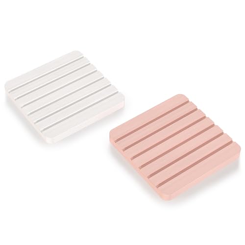 Sweet Elegance Coasters Set of 2 Diatomite Coaster Cup Mats Absorbent Non-silp Durable Colorful Table Ornament Decorations for Home Festival (Pink and White) - Image 1
