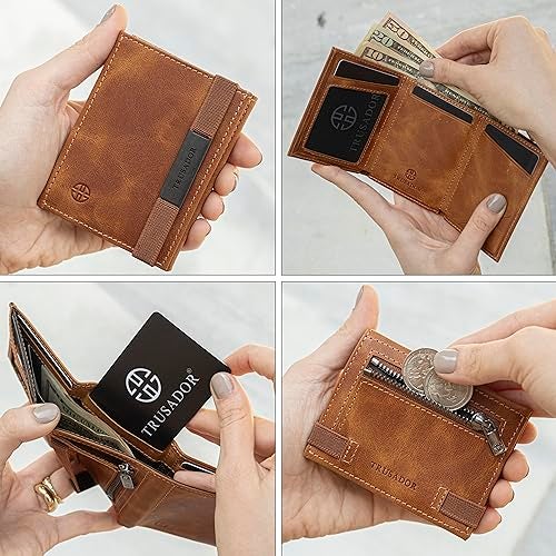 TRUSADOR محفظة تروسادور مارسيليا الجلدية RFID للنساء والرجال تشمل نافذة هوية، مرآة قابلة للفصل، تحمل النقود، البطاقات، تشمل جيب للعملات، تحمل النقود (كونياك) - Image 5
