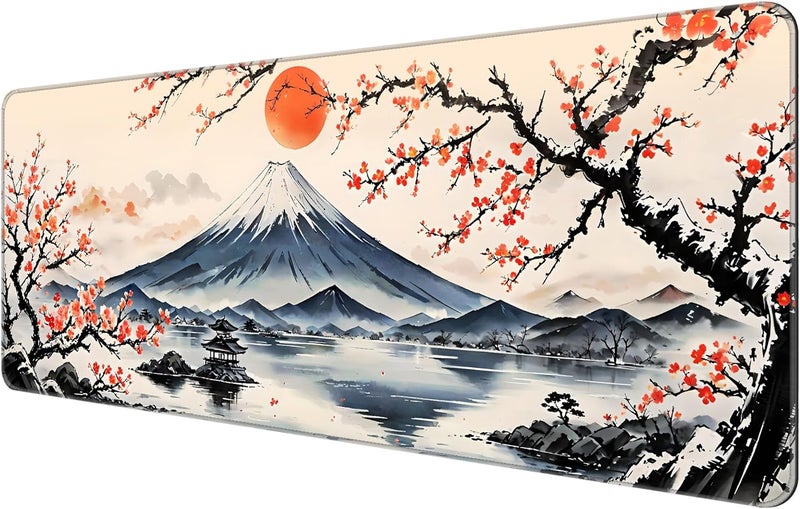 Dynippy Thin Extended Gaming Mouse Pad （31.5 * 11.8 * 0.08 inch） with Stitched Edges Large Mousepad Long XXL Keyboard and Mouse pad Desk Mat for Gaming Office & Home - Japanese Landscape - Image 1