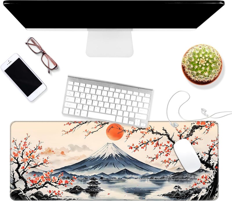Dynippy Thin Extended Gaming Mouse Pad （31.5 * 11.8 * 0.08 inch） with Stitched Edges Large Mousepad Long XXL Keyboard and Mouse pad Desk Mat for Gaming Office & Home - Japanese Landscape - Image 3