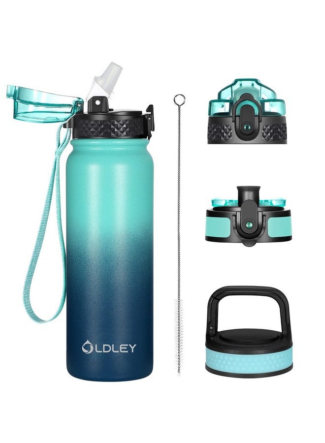 Oldley Insulated Water Bottle 20oz for Adults Kids Stainless Steel Water Bottles with Straw/Chug/Carabiner 3 Lids Fruit Strainer Double Wall Vacuum Wide Mouth BPA Free Leak-Proof for School Travel - Image 1