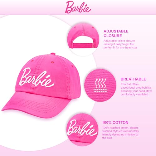 Barbie Baseball Cap for Women – Soft Cotton Womens Cap with Curved Brim – Adjustable Snapback Hot Pink Baseball Cap - Image 2