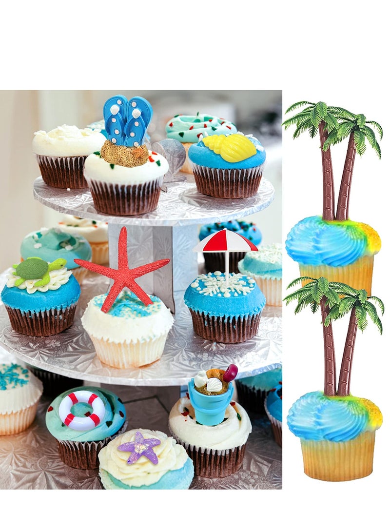 Beach Chair Umbrella Cake Decoration, 15Pieces Summer Ocean Cake Toppers, Tropical Hawaiian Aloha Luau Theme Party Decorations Supplies for Pool Party Birthday Weddings Baby Shower  - Image 5