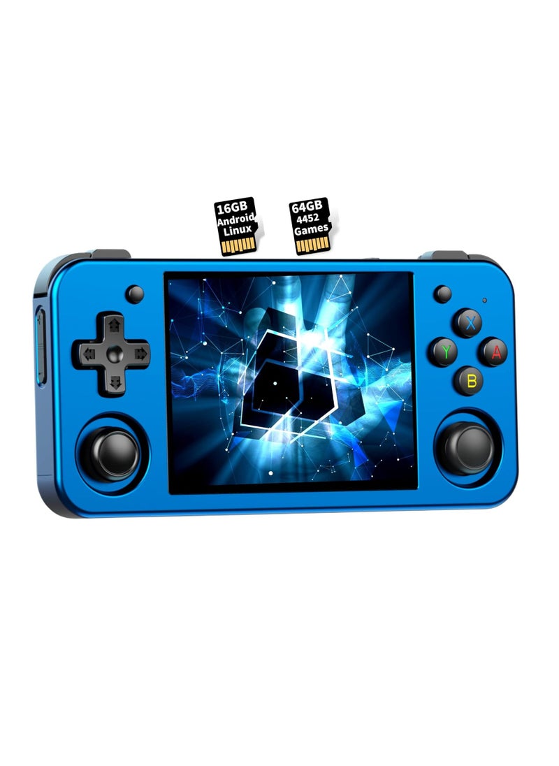 ANBERNIC  - RG353M Handheld Game Console Aluminum Alloy CNC Support Dual OS Android 11+ Linux, 5G WiFi 4.2 Bluetooth 3.5 Inch IPS Multi-Touch Screen 64G TF Card 4420+ Classic Games(Blue) - Image 1