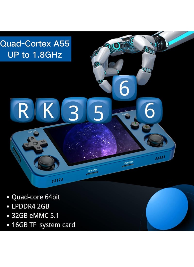 ANBERNIC  - RG353M Handheld Game Console Aluminum Alloy CNC Support Dual OS Android 11+ Linux, 5G WiFi 4.2 Bluetooth 3.5 Inch IPS Multi-Touch Screen 64G TF Card 4420+ Classic Games(Blue) - Image 1