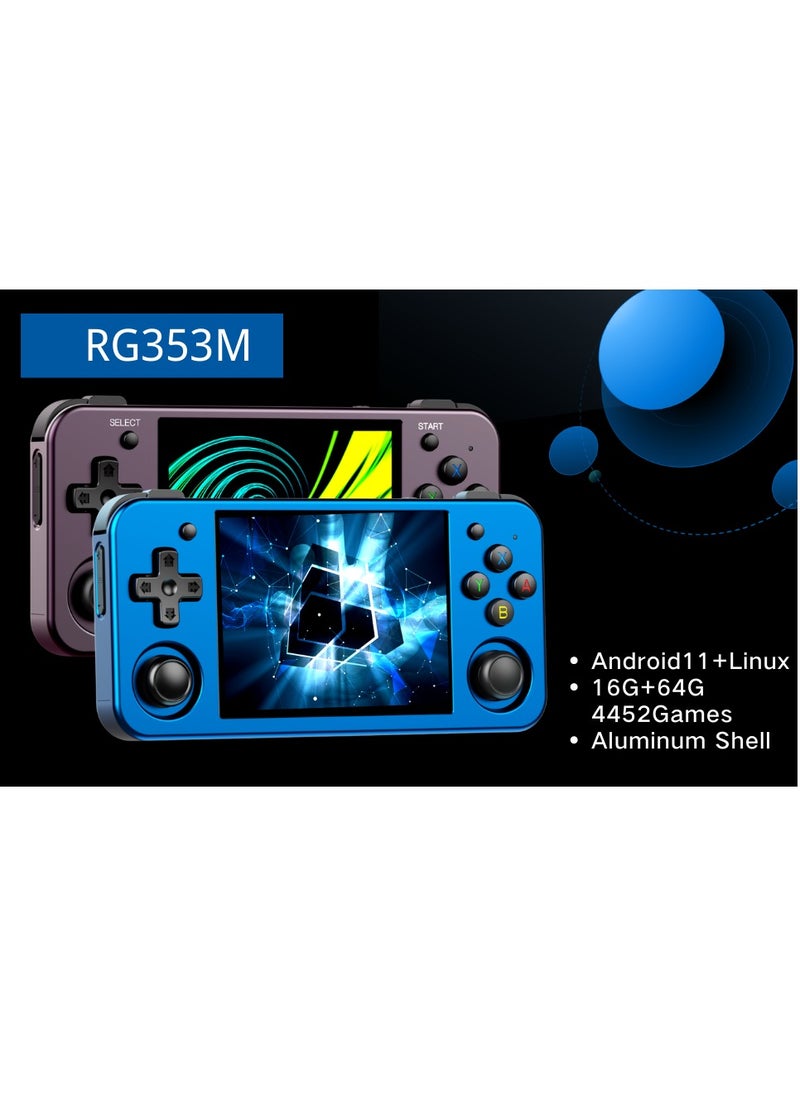 ANBERNIC  - RG353M Handheld Game Console Aluminum Alloy CNC Support Dual OS Android 11+ Linux, 5G WiFi 4.2 Bluetooth 3.5 Inch IPS Multi-Touch Screen 64G TF Card 4420+ Classic Games(Blue) - Image 1
