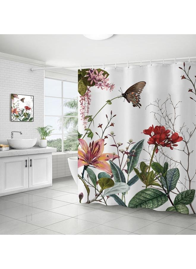 Bluejw Polyester Shower Curtain  Explosions Flowers And Plants Watercolor Bathroom Four-piece Dry And Wet Separation Isolation Waterproof Bath  - Image 1