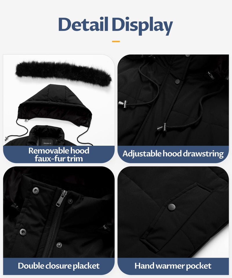 CREATMO US Women's Winter Coats Long Waterproof Puffer Jackets Hooded Zip Up Thickened Parka Down Alternative Fashion Warm Snow Coat Black 2XL - Image 4