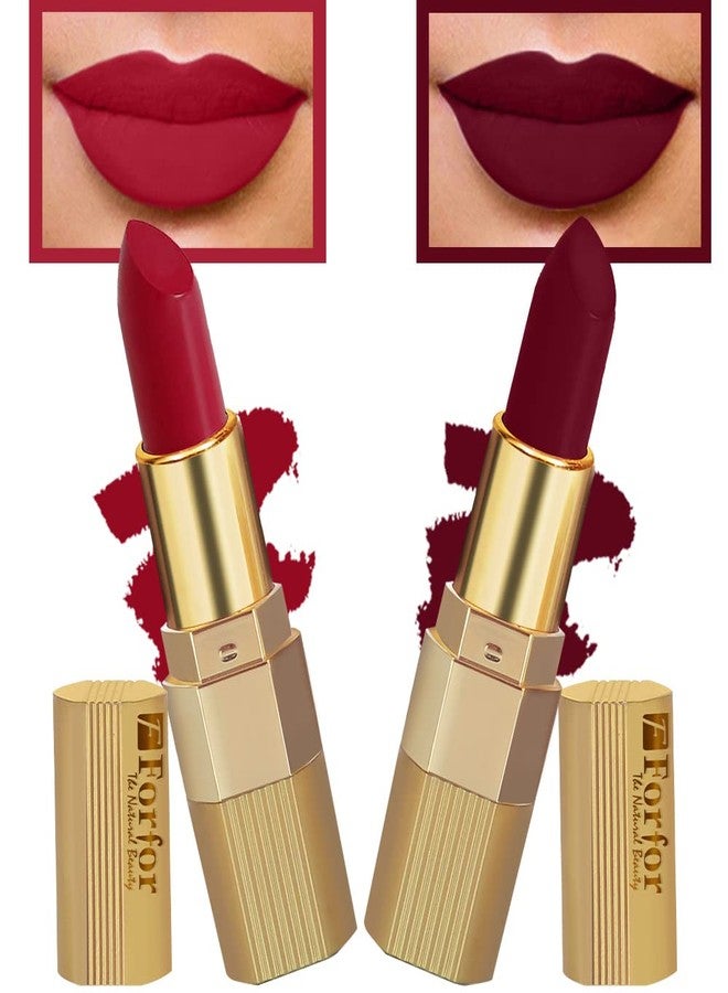 فور فور أحمر شفاه FORFOR® Xpression Matte ذو صبغة عالية، قوام كريمي، لمسة نهائية مطفية تدوم طويلاً، عبوة من قطعتين (يدوم من 5 إلى 8 ساعات) (بيري مارون، ريد فيلفيت) - Image 2