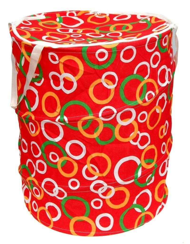 Kuber Industries Kuber Industries Round Cloth Foldable Laundry Basket Bag, Volume:-30L,Multi Color - Image 5
