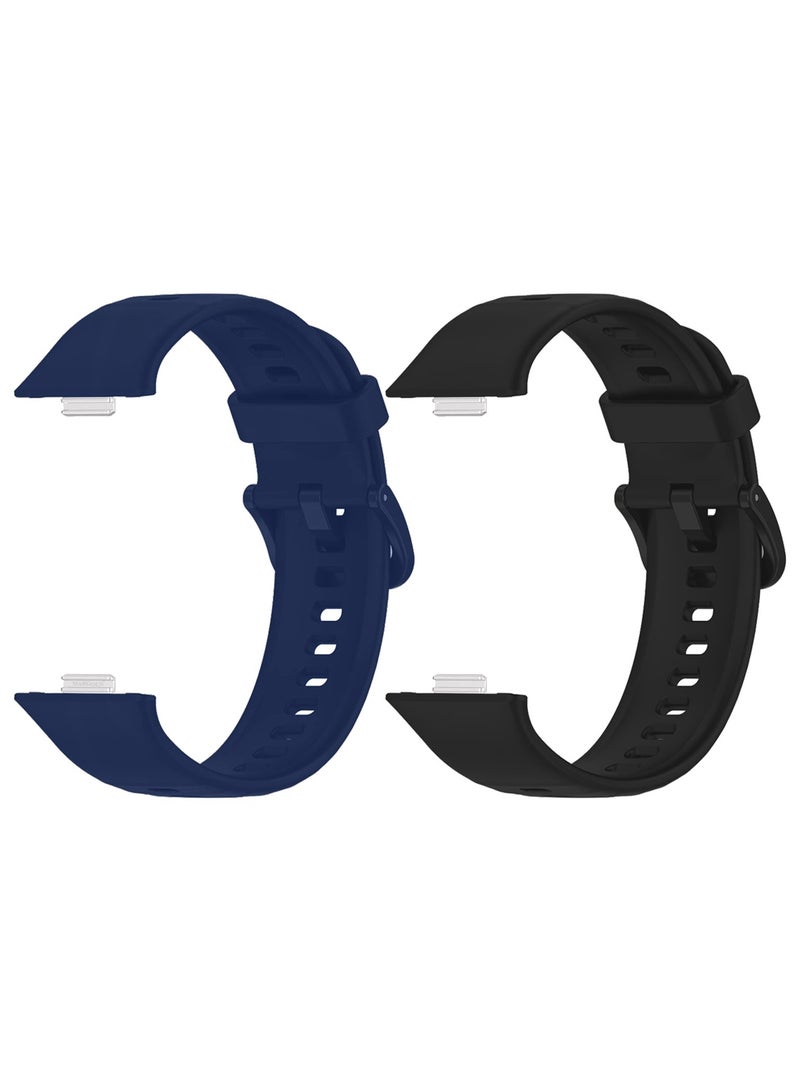CATANES 2Packs Wristband for Huawei Watch Fit 3/Fit 4/Fit 4 Pro Bands, Silicone Bracelet Quick Release Arm Band, Replacement Smartwatch Band Quick Release Sport Straps - Black Blue - Image 2