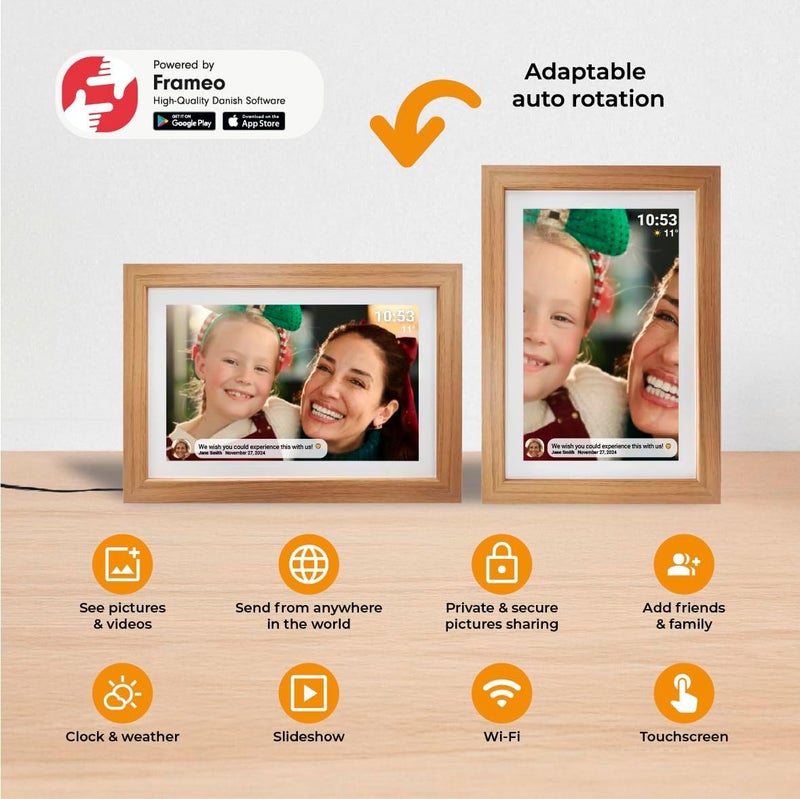Denver FRAMEO Digital Photo Frame Wood 10.1 Inch with WiFi - FRAMEO Digital Photo Frame with Touchscreen and 16 GB Memory - Electric Picture Frame with App Control - USB & microSD - Light Wood - Image 4