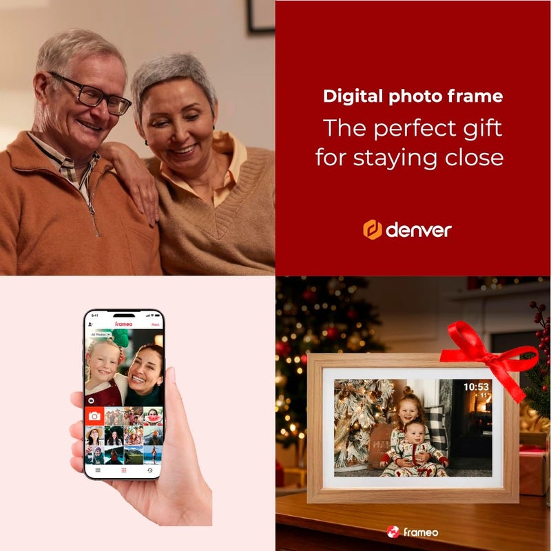 Denver FRAMEO Digital Photo Frame Wood 10.1 Inch with WiFi - FRAMEO Digital Photo Frame with Touchscreen and 16 GB Memory - Electric Picture Frame with App Control - USB & microSD - Light Wood - Image 2