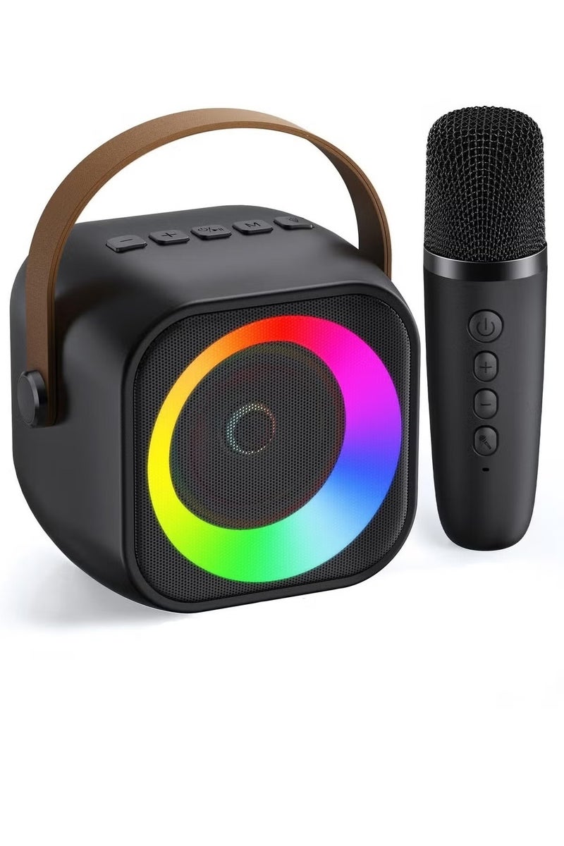 Mini Karaoke Machine, Portable Bluetooth Speaker with Wireless Microphone, Funny Toys for Girls Girls Ages 4-12, Colorful Lights, for Kids Birthday, Home, Portable with Wireless Microphone Black - Image 1