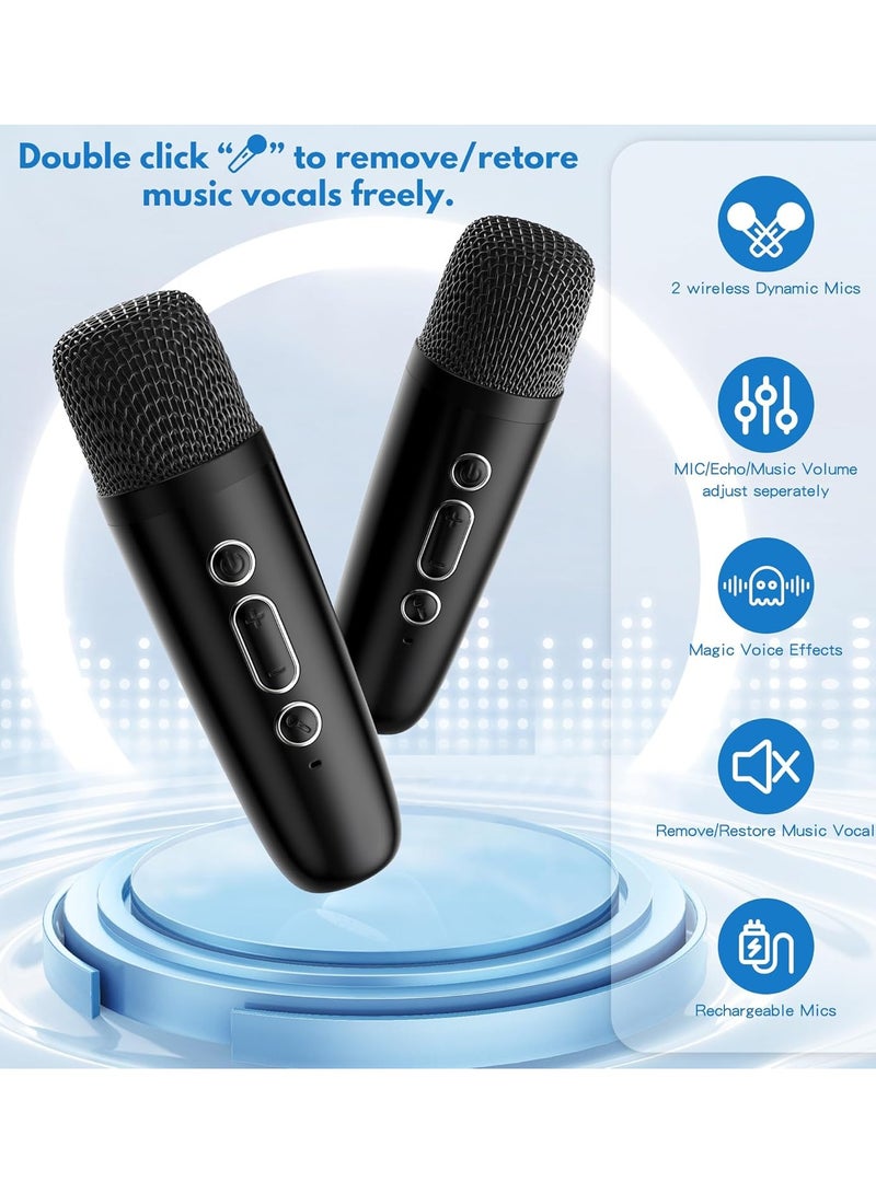 Mini Karaoke Machine, Portable Bluetooth Speaker with Wireless Microphone, Funny Toys for Girls Girls Ages 4-12, Colorful Lights, for Kids Birthday, Home, Portable with Wireless Microphone Black - Image 3