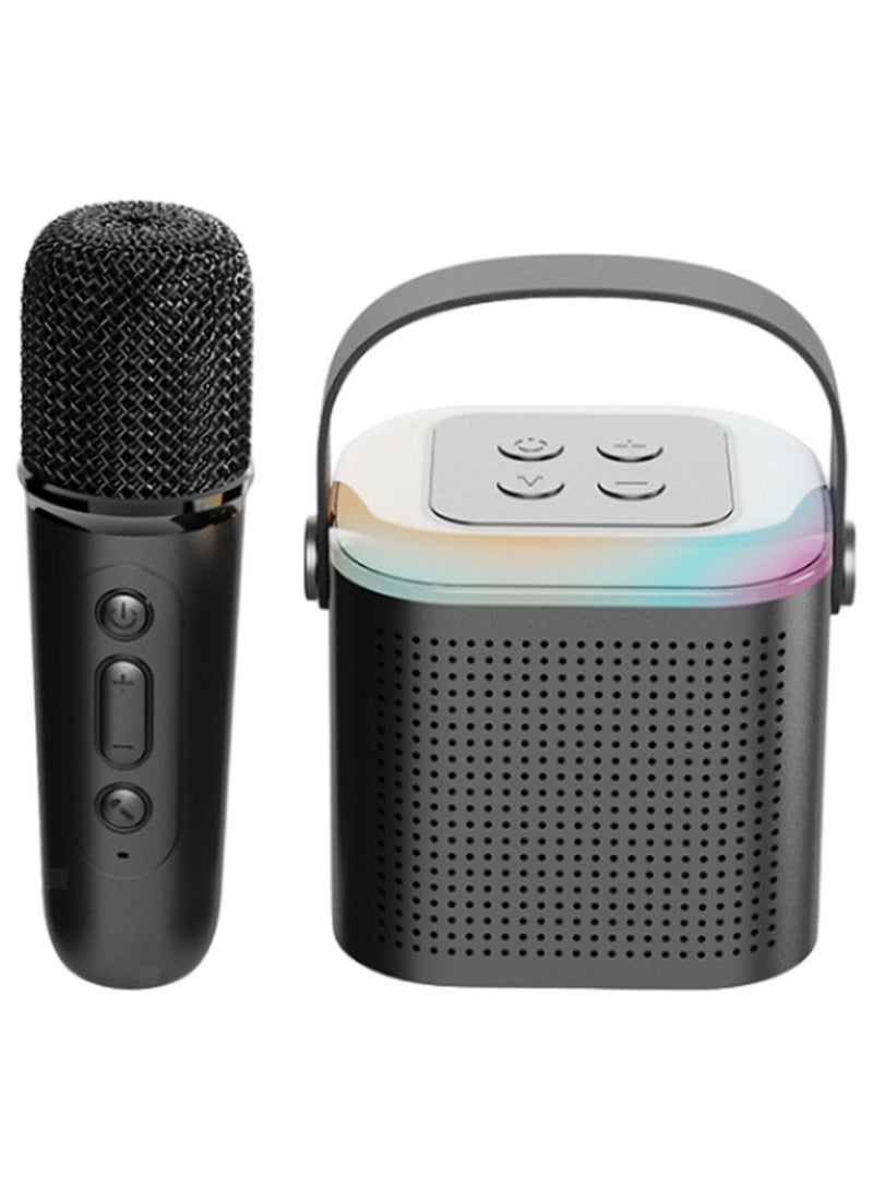 Mini Karaoke Machine, Portable Bluetooth Speaker with Wireless Microphone, Funny Toys for Girls Girls Ages 4-12, Colorful Lights, for Kids Birthday, Home, Portable with Wireless Microphone Black  - Image 1