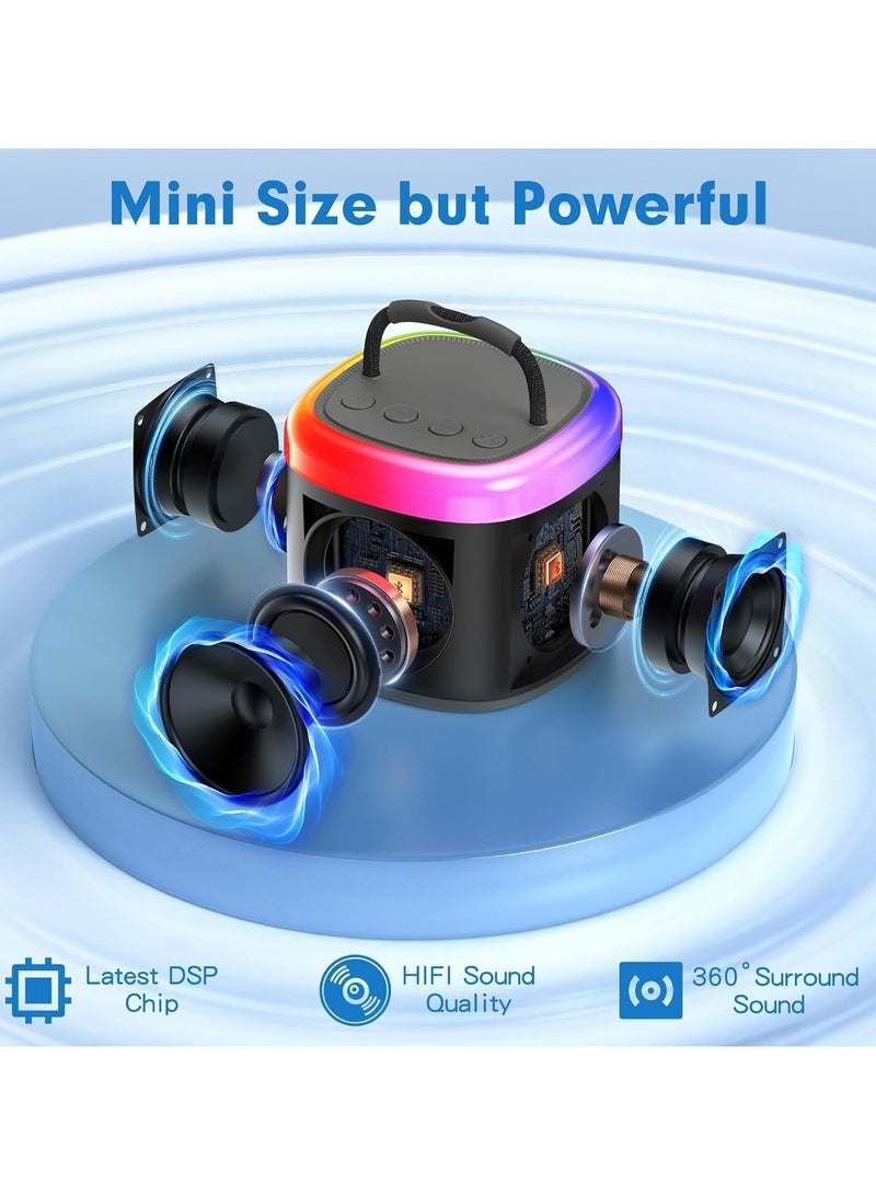 Mini Karaoke Machine, Portable Bluetooth Speaker with Wireless Microphone, Funny Toys for Girls Girls Ages 4-12, Colorful Lights, for Kids Birthday, Home, Portable with Wireless Microphone Black  - Image 2