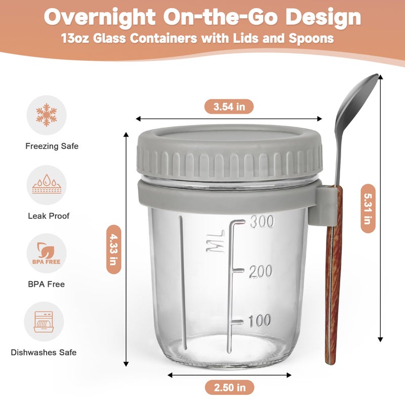 AUFXKOO 4 Pack Overnight Oats Containers with Lids and Spoons,13oz Mason Overnight Oats Jars for Yogurt,Grains,Fruits,Vegetables,Salads - Image 2