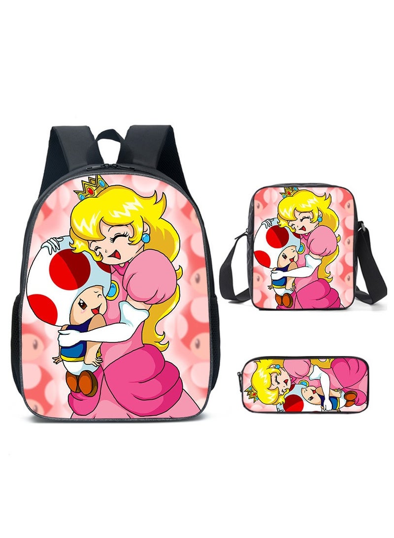 Mario cartoon backpack, primary and secondary school student backpack, large capacity backpack, three piece set, single shoulder bag, pencil case, unisex - Image 1