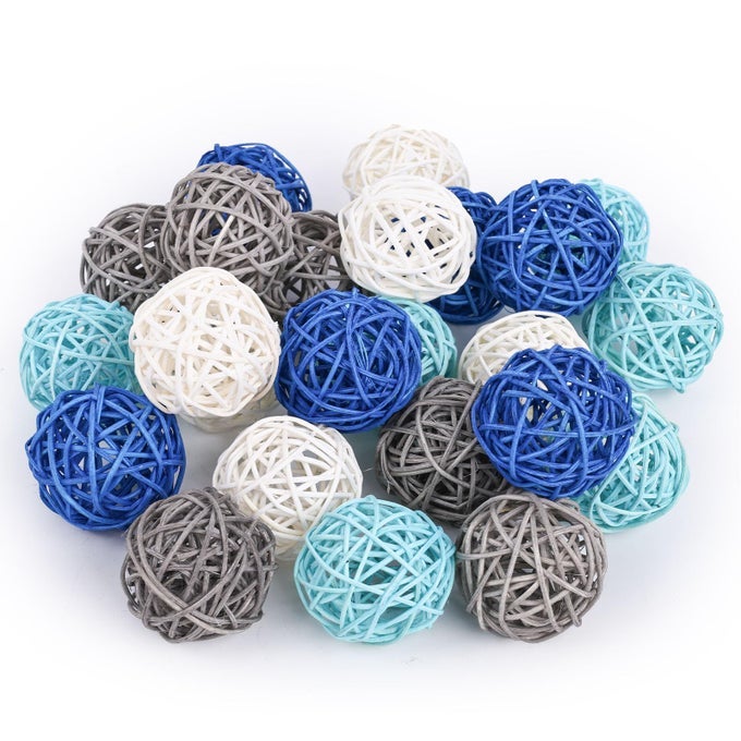 24PCS BLUE DECORATIVE BALLS FOR BOWL CENTERPIECE 2 INCH RATTAN BALLS BOWL FILLERS DECOR WICKER TWIG ORBS SPHERES WEDDING HOME VASE TABLE DECOR