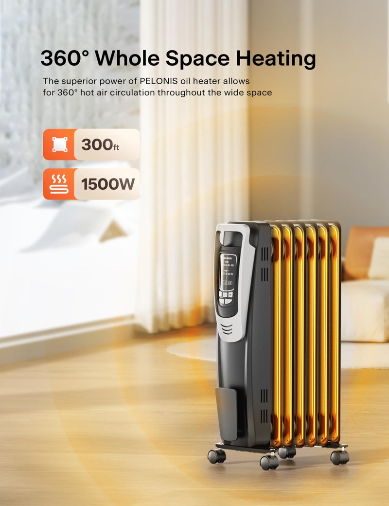 PELONIS Radiator Heater for indoor use Large Room with Remote, Thermostat & LED Display, Quiet Oil Filled Heater with 5 Temperature Settings, Overheat & Tip-Over Protection, Silver - Image 3
