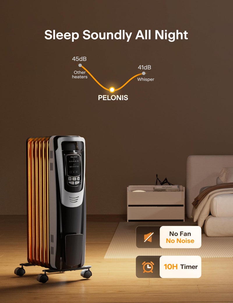 PELONIS Radiator Heater for indoor use Large Room with Remote, Thermostat & LED Display, Quiet Oil Filled Heater with 5 Temperature Settings, Overheat & Tip-Over Protection, Silver - Image 4