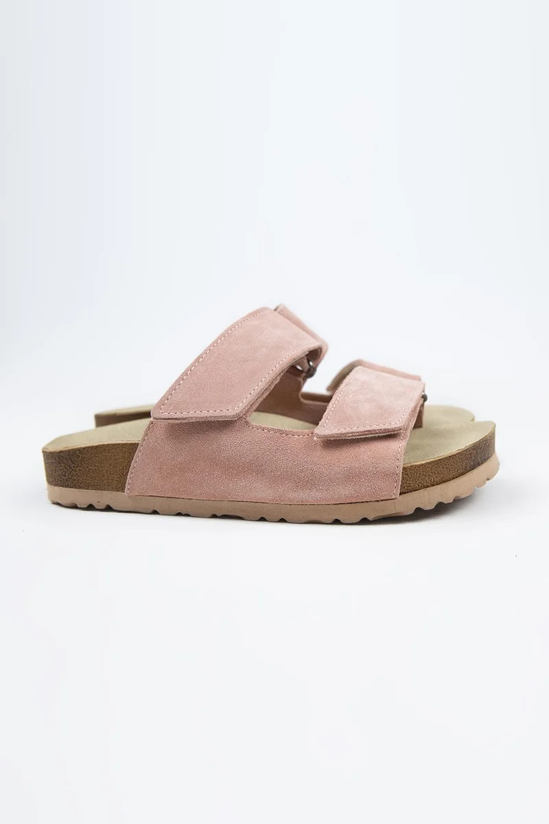 Manijero Manijero Vina Women's Genuine Leather Double Velcro Powder Pink Slippers